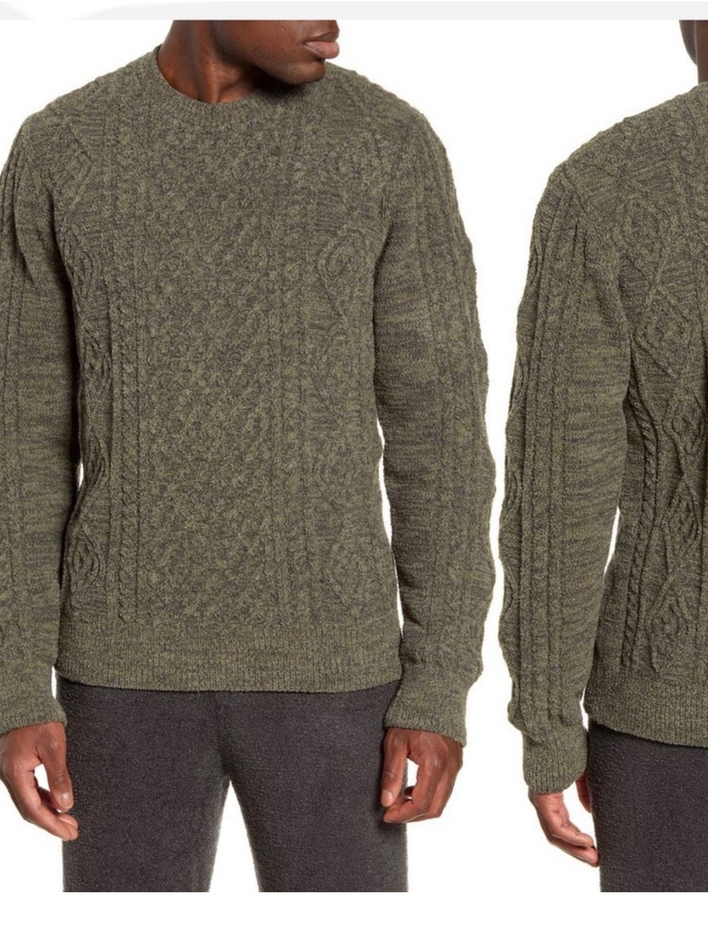 Barefoot Dreams Cozy Chic Aran Olive Men’s Sweater XL